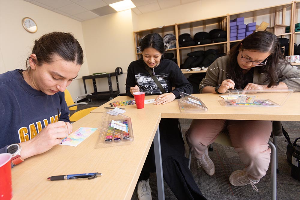 Students doing watercolor painting