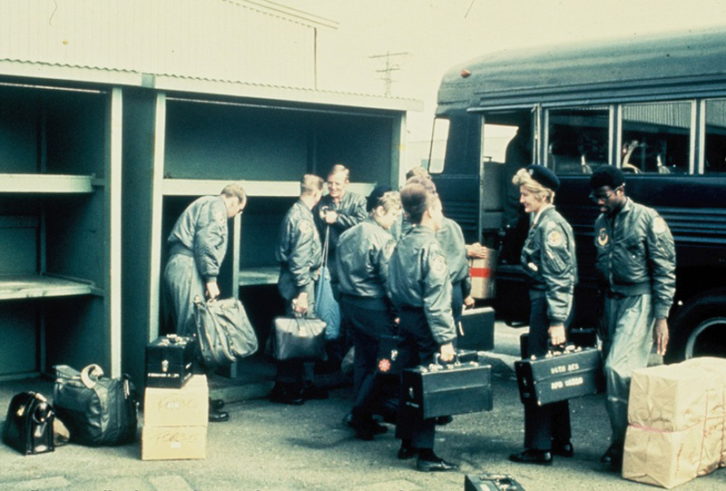 flight crew readies for mission