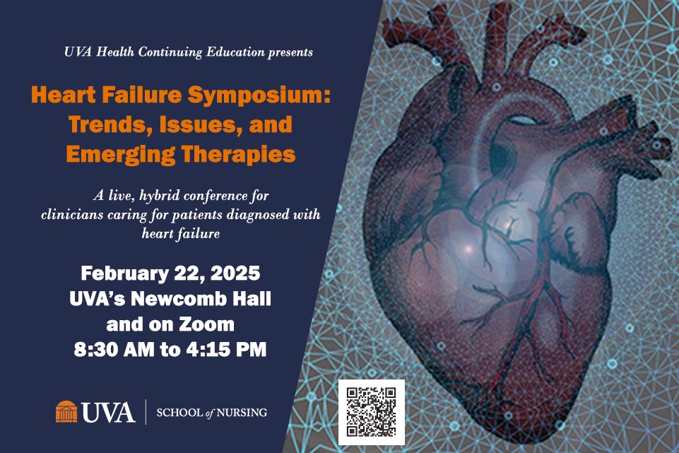 A graphic for a continuing education event for clinicians working with heart failure patients