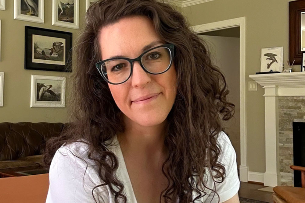 A woman with glasses