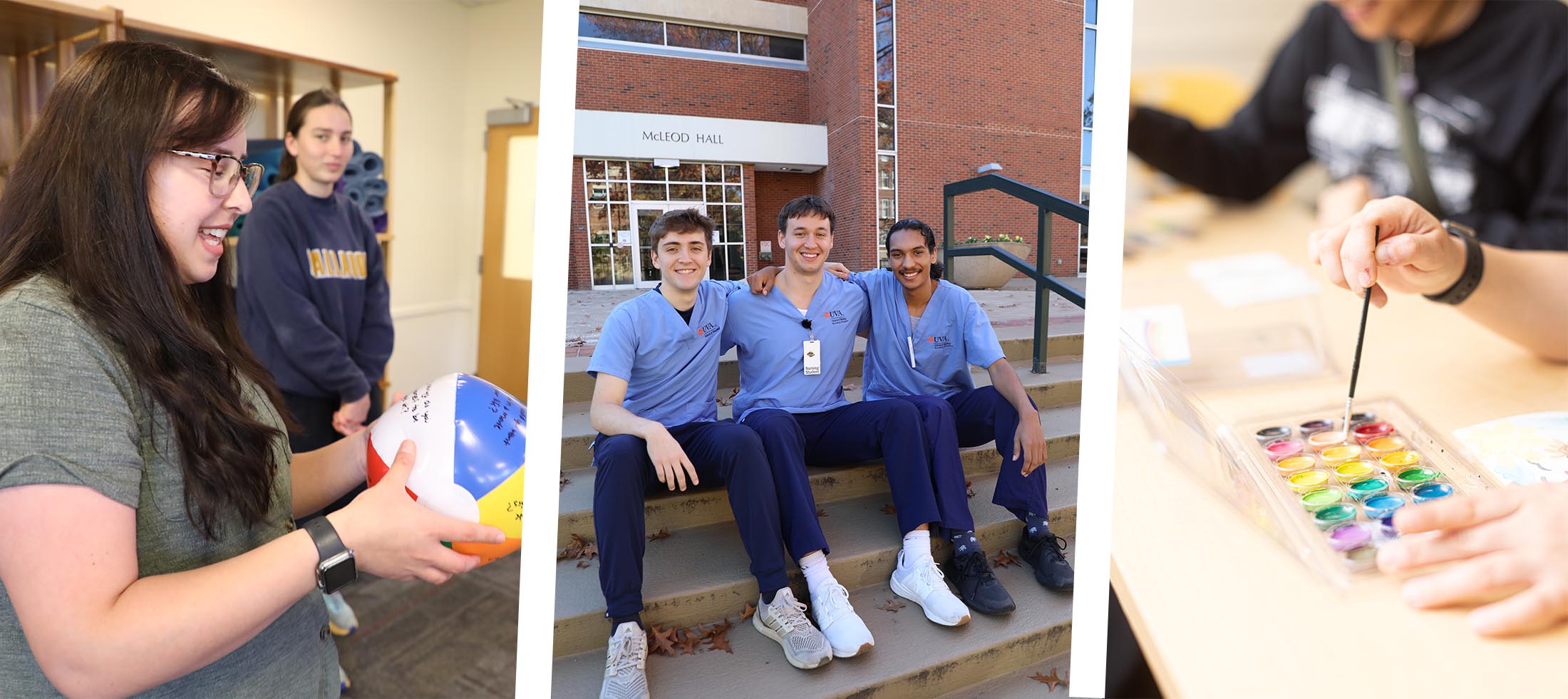 A cross section of images of nursing students at the school, in the hospital, at events.